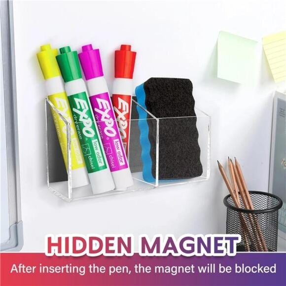 Clear Magnetic Dry Erase Marker Holder Acrylic Whiteboard Pen Organizer Office - Picture 7 of 8